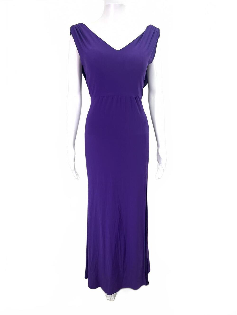 Sz M DFI Los Angeles V-Neck Prom Evening Dress Slit Plunging Cowl Back Purple